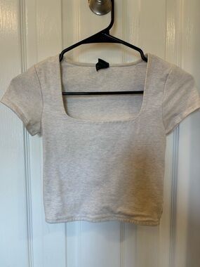 Women’s Square Neck Short Sleeve Crop Top - Light Gray